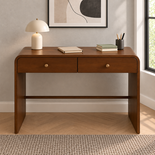 Teak wood study table with two drawers in Honey Teak finish