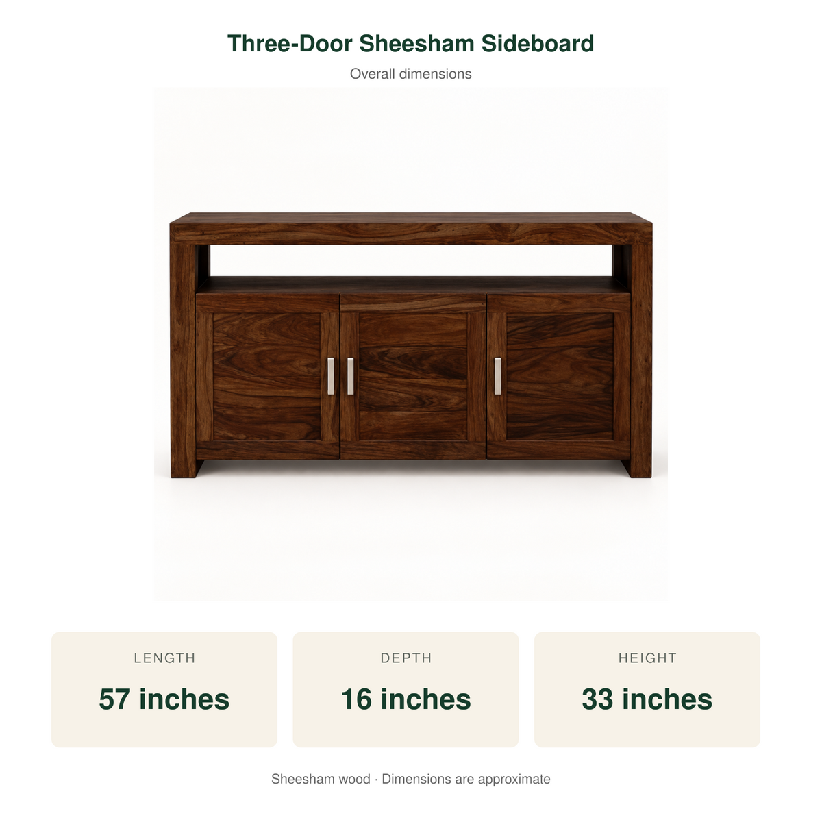Three-Door Sheesham Wood Sideboard – dimensions