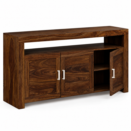 Three-Door Sheesham Wood Sideboard – storage open