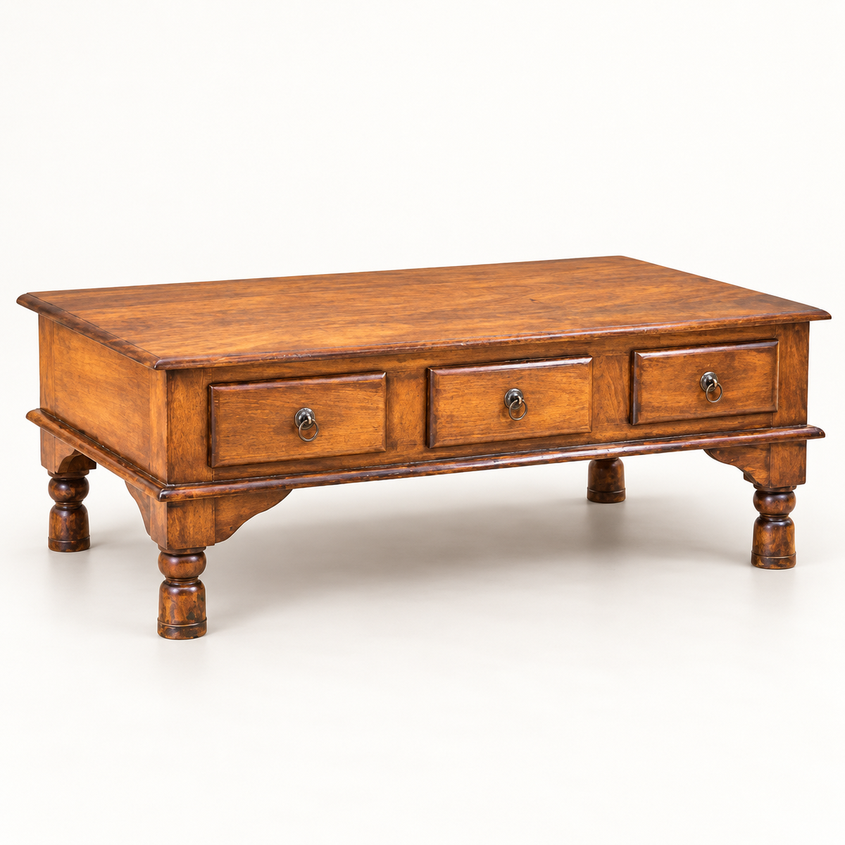 Three-Drawer Sheesham Wood Coffee Table – side studio