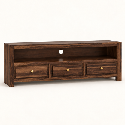 Three-Drawer Wooden TV Unit in alternate Walnut finish