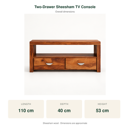 Two-Drawer Sheesham Wood TV Console – dimensions