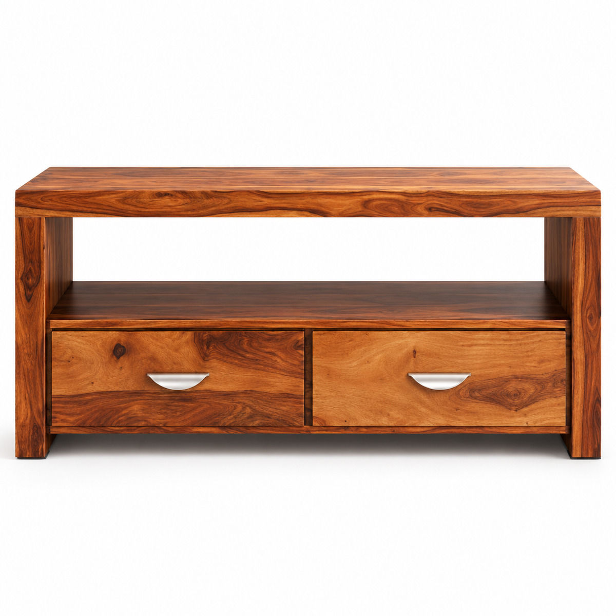 Two-Drawer Sheesham Wood TV Console – front studio
