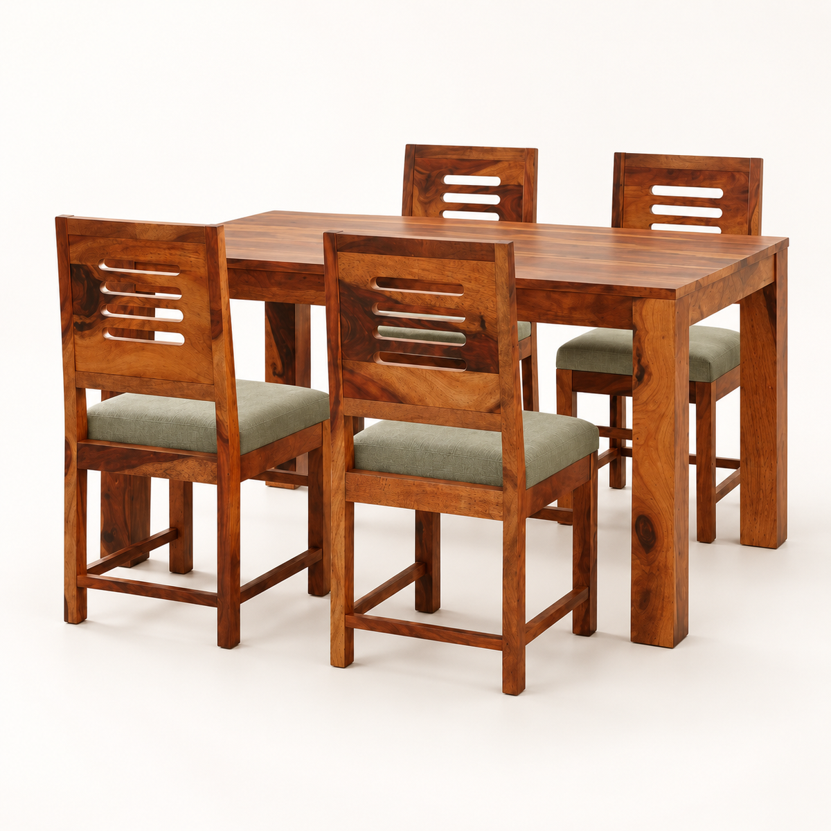 Upholstered Slat-Back Dining Set complete dining set on a clean studio background.