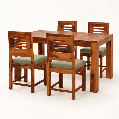 Upholstered Slat-Back Dining Set complete dining set on a clean studio background.