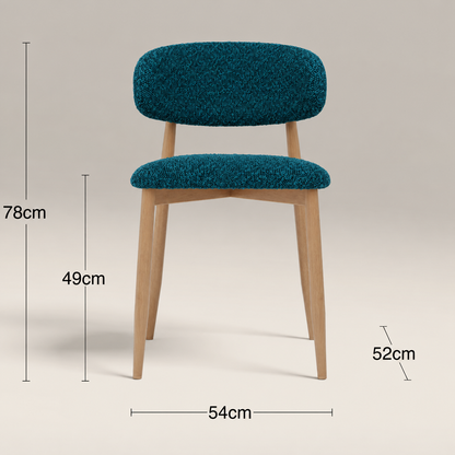 Upholstered Wooden Dining Chair dimensions: 54 cm W × 52 cm D × 78 cm H, with 49 cm seat height.