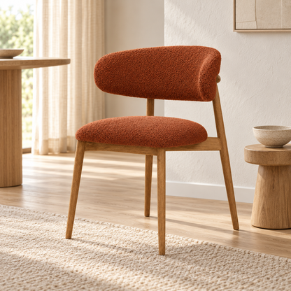 Terracotta Channel-Tufted Dining Chair, front view in a styled lifestyle setting.