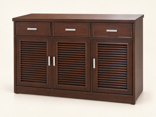 Walnut Louvered Three-Door Sideboard — front studio view
