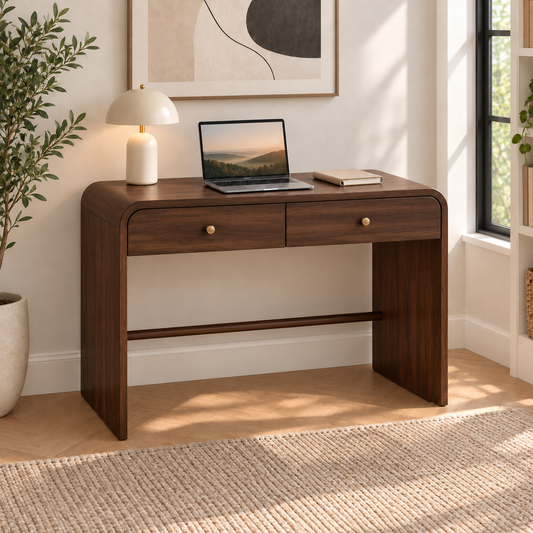 Teak wood study table with two drawers in Walnut Teak finish