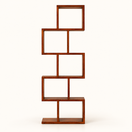 Walnut Zigzag Bookshelf clean studio view in solid Sheesham wood