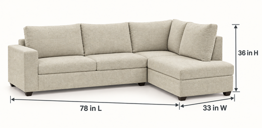 Warm Greige Four-Seater L-Shaped Sectional Sofa dimensions view