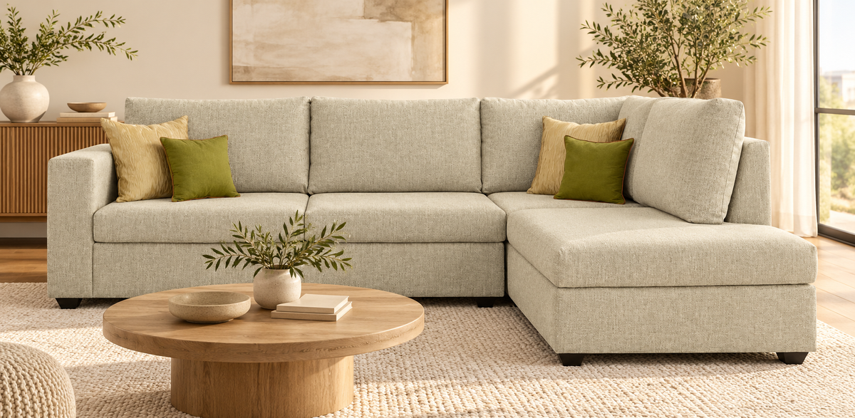 Warm Greige Four-Seater L-Shaped Sectional Sofa lifestyle view