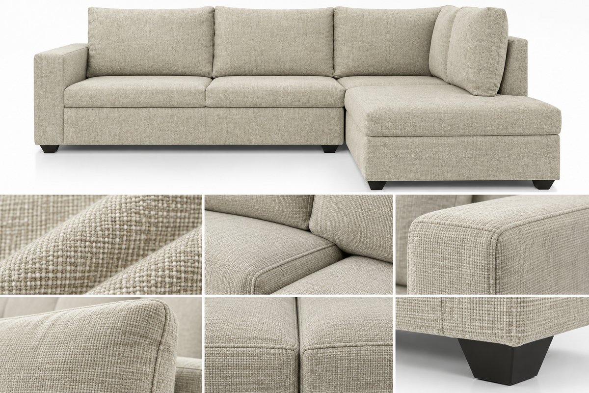 Warm Greige Four-Seater L-Shaped Sectional Sofa material close up view
