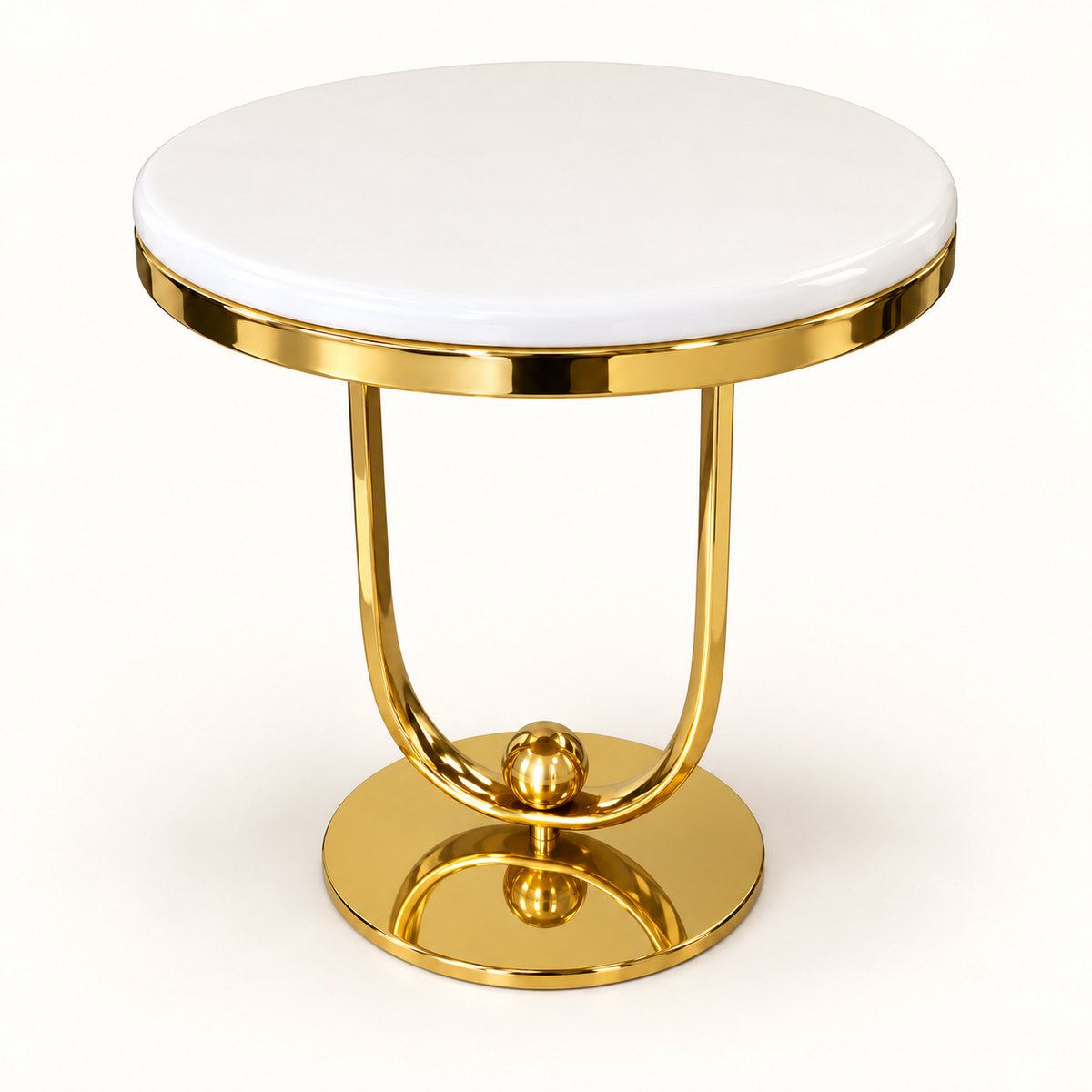 White Marble Gold Statement Side Table - angled studio view