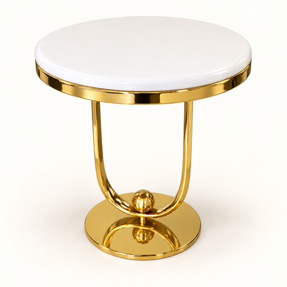 White Marble Gold Statement Side Table - angled studio view