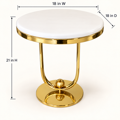 White Marble Gold Statement Side Table - dimensions 18 W × 18 D × 21 H inches