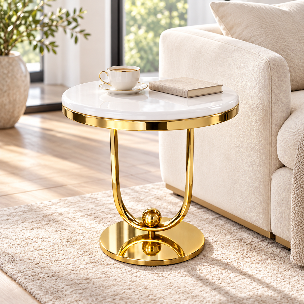 White Marble Gold Statement Side Table - alternate lifestyle view