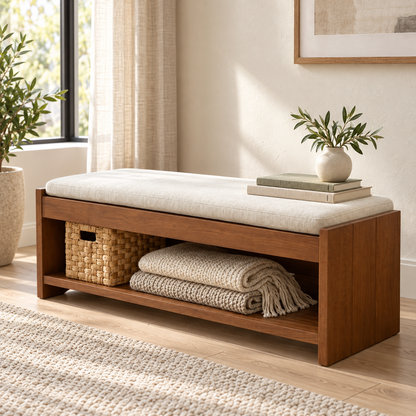 Wooden Bench with Removable Cushion – lifestyle view, Latest Furniture