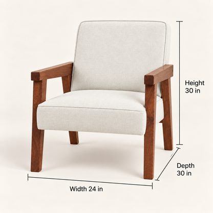 Wooden Frame Cream Accent Chair – dimension view, Latest Furniture