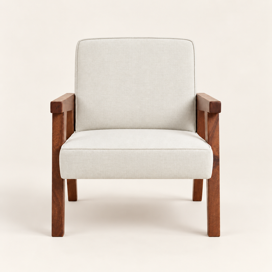 Wooden Frame Cream Accent Chair – studio view, Latest Furniture