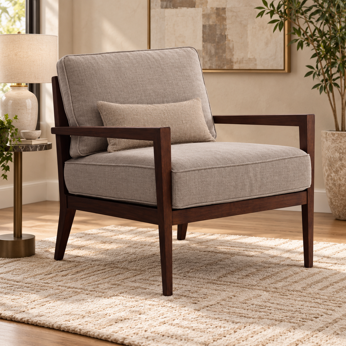 Wooden Frame Upholstered Armchair – lifestyle view, Latest Furniture