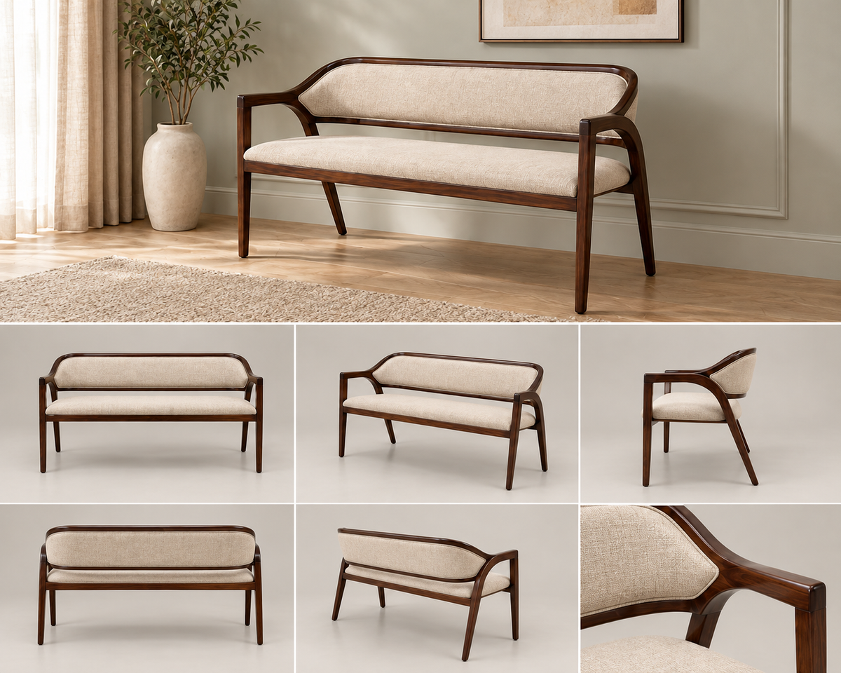 Wooden Frame Upholstered Bench – close up view, Latest Furniture
