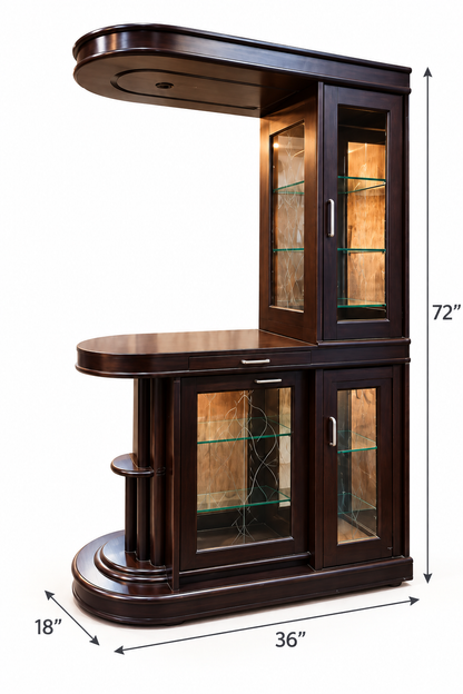 Wooden Glass Display Cabinet — dimension diagram; 36 in L × 18 in D × 72 in H