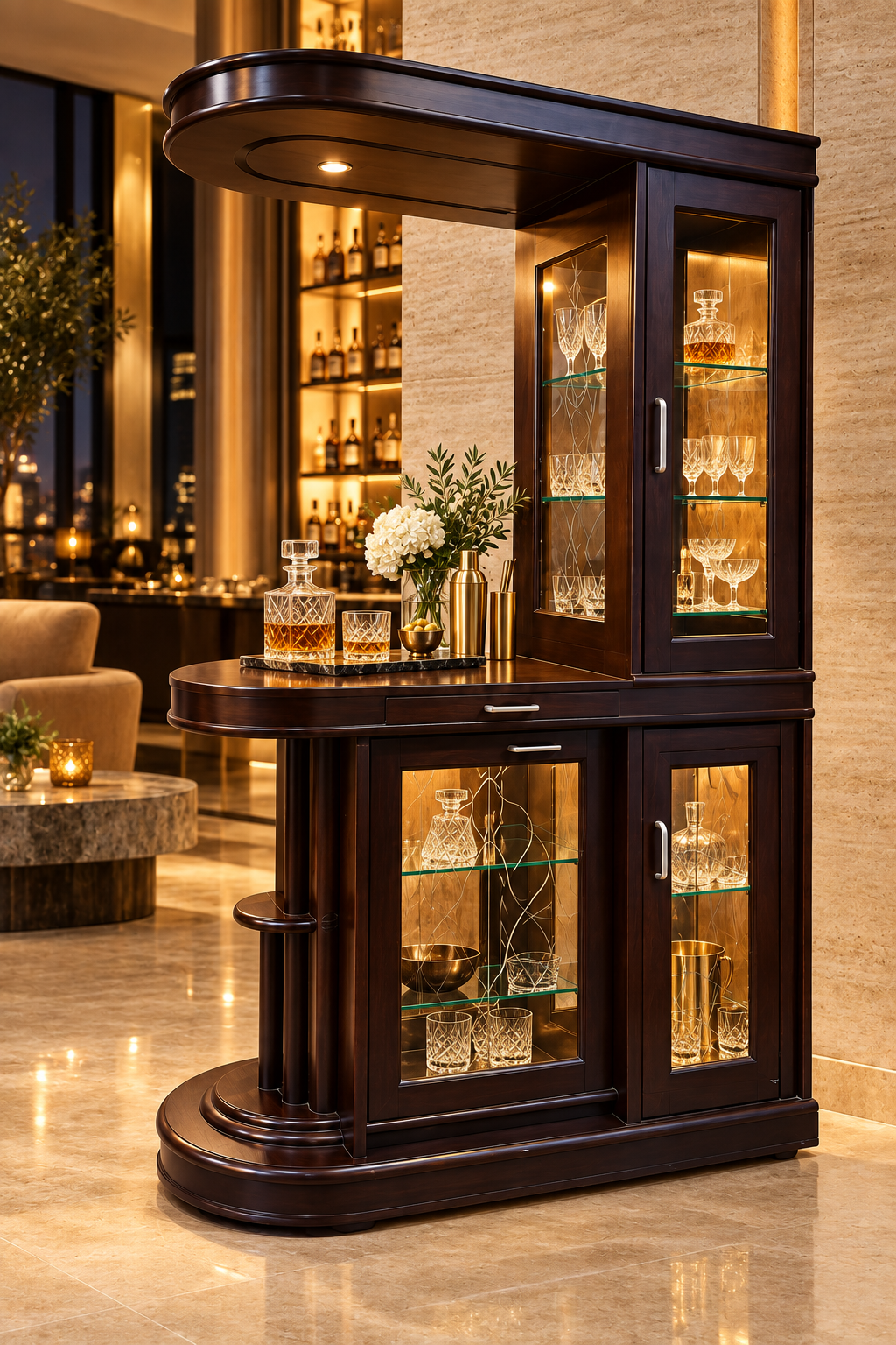 Wooden Glass Display Cabinet — styled room