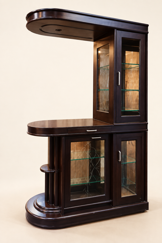 Wooden Glass Display Cabinet — side studio view