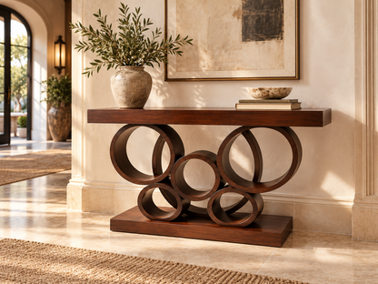 Wooden Ring Console Table — styled room