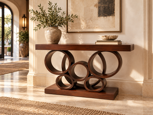 Wooden Ring Console Table — styled room