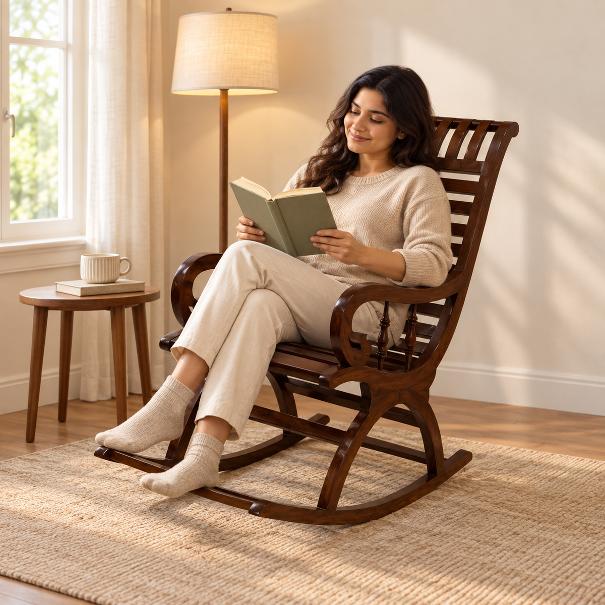 Wooden Slatted Rocking Chair – lifestyle view, Latest Furniture