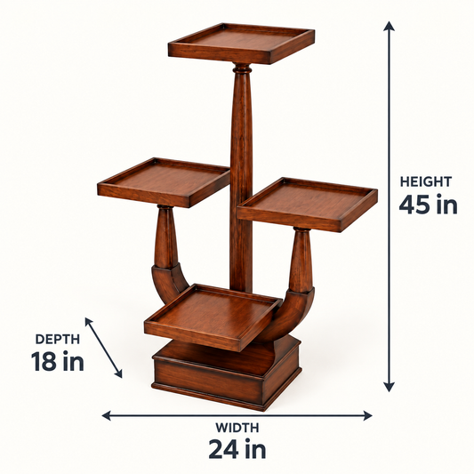 Wooden Tiered Planter Stand — dimension diagram; 24 in W × 18 in D × 45 in H