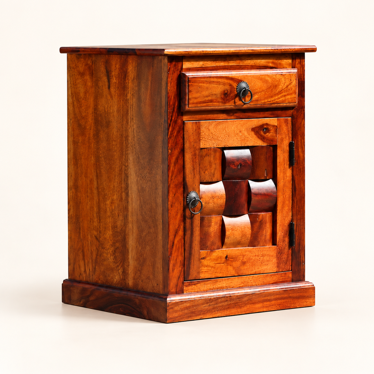 Cross-Jali Bedside Table with Cabinet clean studio view with storage closed