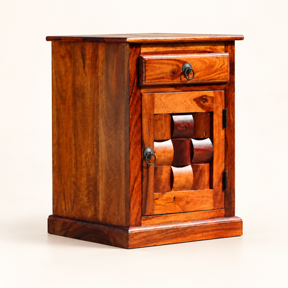Cross-Jali Bedside Table with Cabinet clean studio view with storage closed