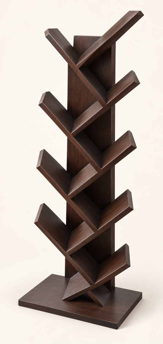 Zigzag Wooden Bookshelf — side studio view